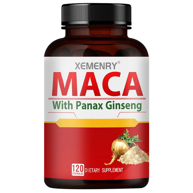 Maca and Panax Ginseng - Natural Energy and Mood Booster, Balances Hormone Levels, Promotes Reproductive Health - 120 Capsules